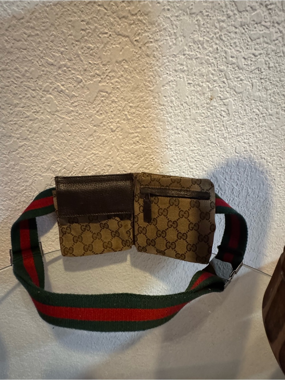 Gucci Brown Monogram Canvas Belt Bag with Green and Red Webbing